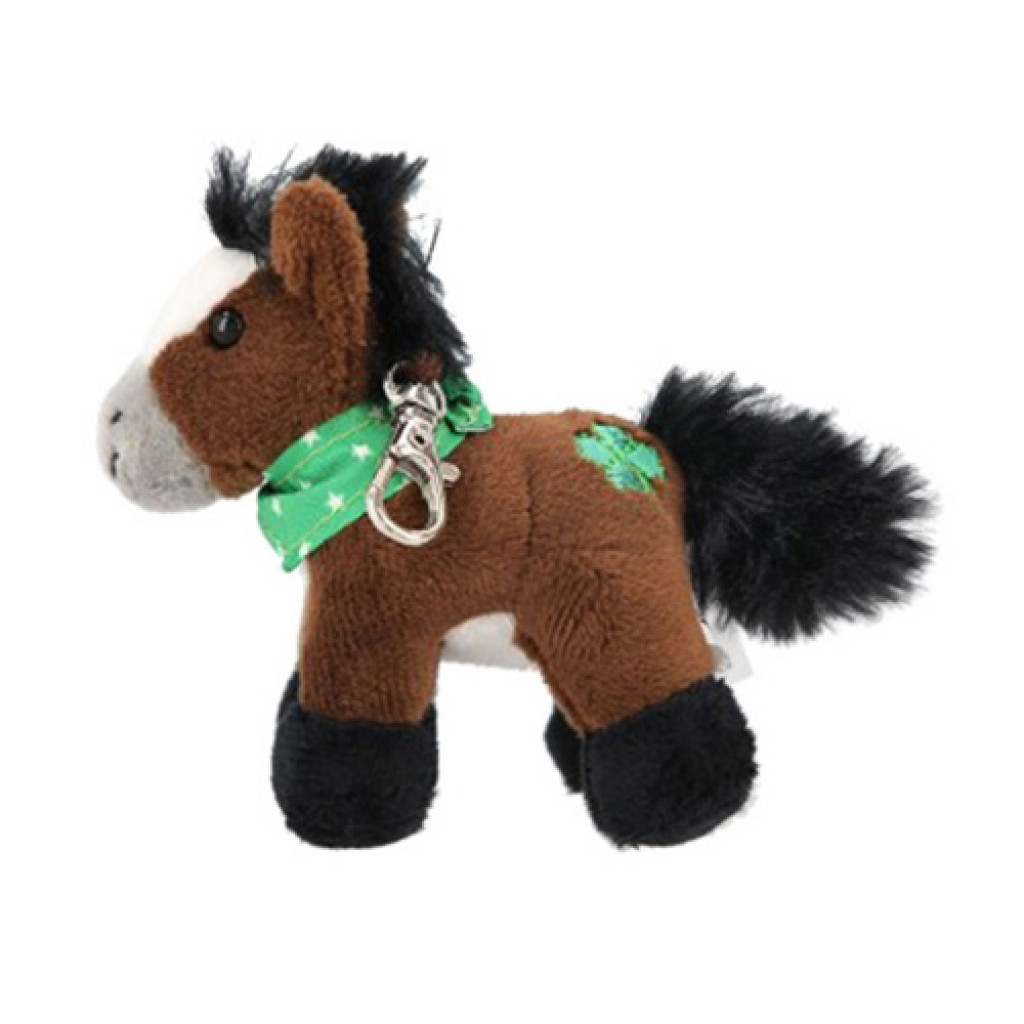 Miss Melody ASST | Plyšový prívesok na kľúče v tvare koňa - Hnedý so zeleným štvorlístkom a šatkou